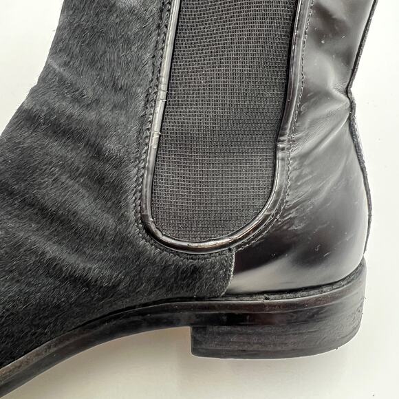 Clarks x Orla Kiely Ponyhair Chelsea Boots Black Leather Booties - Picture 7 of 12